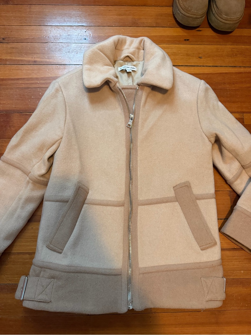 Cashmere Project Women's Beige & Cream Zip Front Wool Jacket